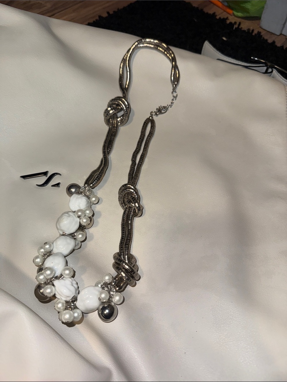 Elegant White Pearl & Silver Statement Necklace